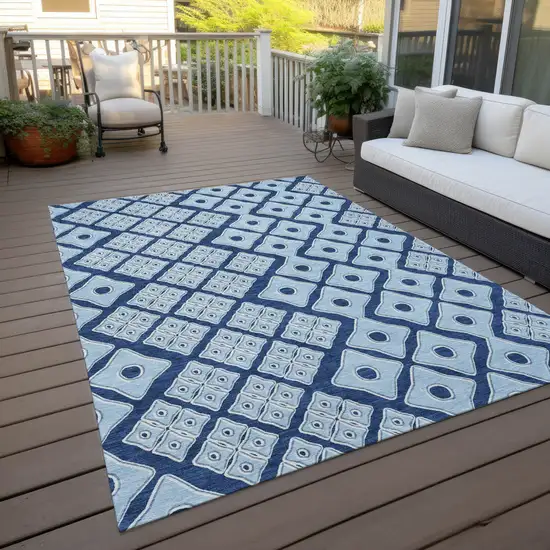 Navy Blue And Light Blue Geometric Washable Indoor Outdoor Area Rug Photo 8