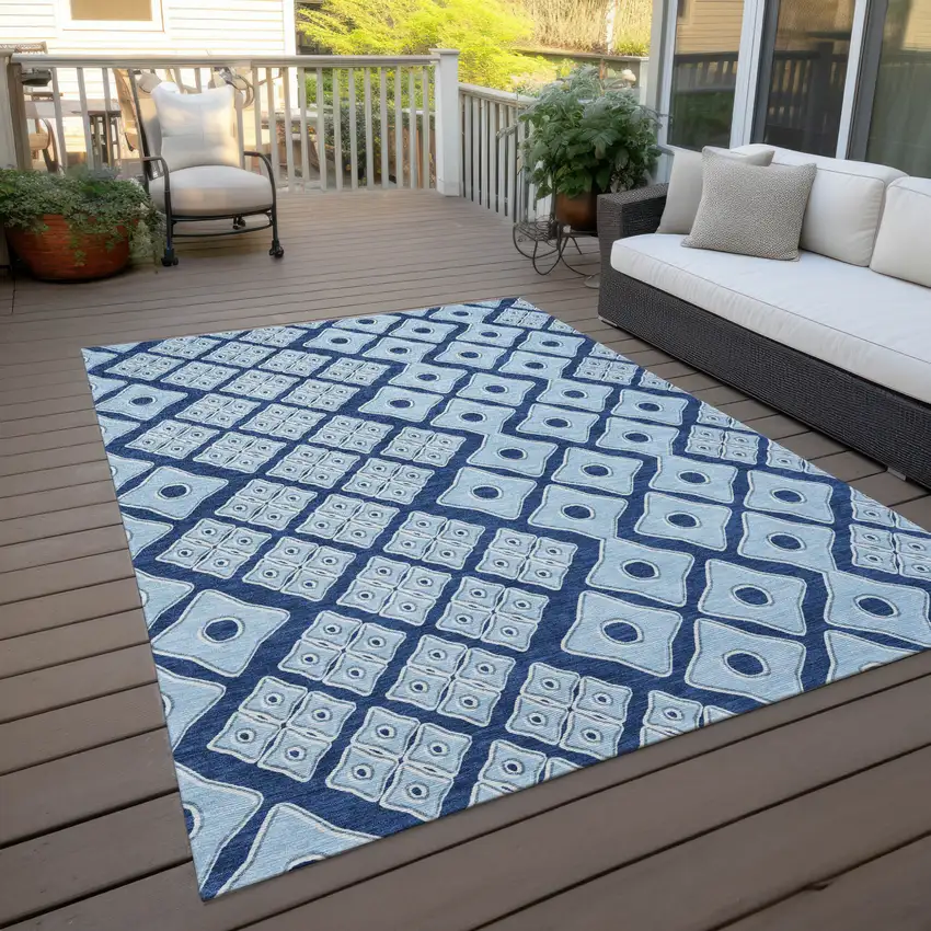 Navy Blue And Light Blue Geometric Washable Indoor Outdoor Area Rug Photo 8