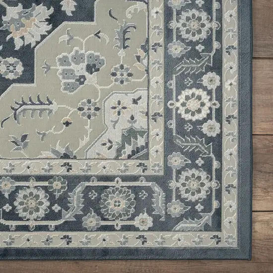 Navy Blue And Light Gray Floral Area Rug Photo 8
