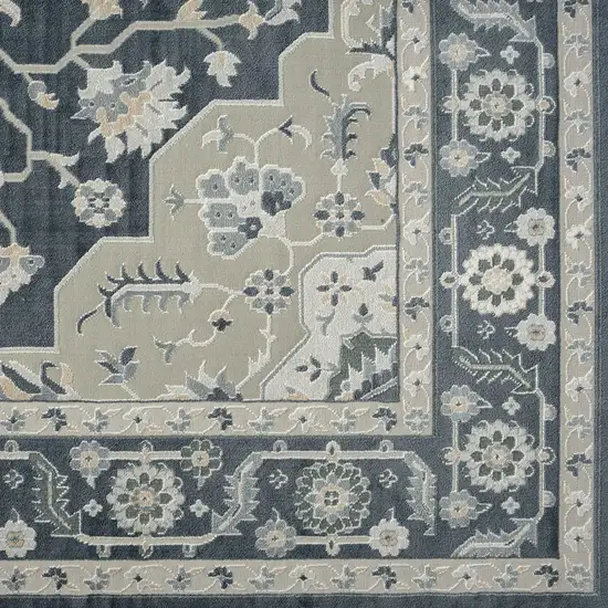 Navy Blue And Light Gray Floral Area Rug Photo 9