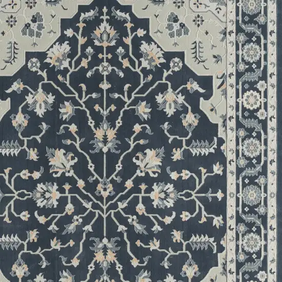 Navy Blue And Light Gray Floral Area Rug Photo 1
