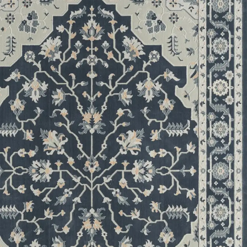 Navy Blue And Light Gray Floral Area Rug Photo 1