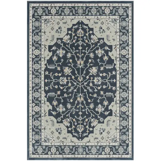 Navy Blue And Light Gray Floral Area Rug Photo 2