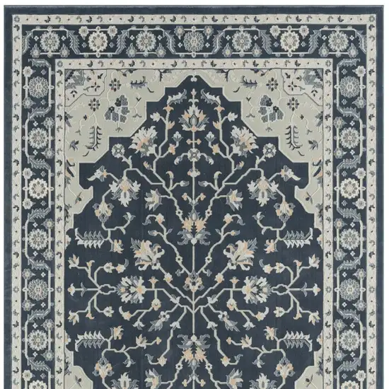 Navy Blue And Light Gray Floral Area Rug Photo 3