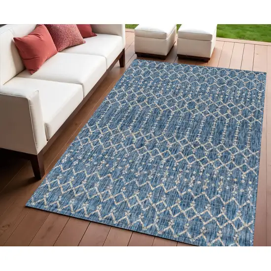 Navy Blue And Light Gray Trellis Indoor Outdoor Area Rug Photo 1