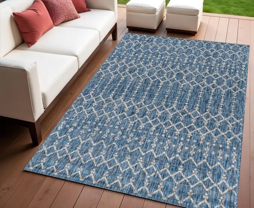 Navy Blue And Light Gray Trellis Indoor Outdoor Area Rug Photo 1