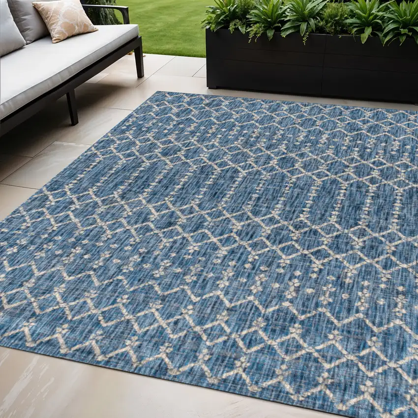 Navy Blue And Light Gray Trellis Indoor Outdoor Area Rug Photo 1