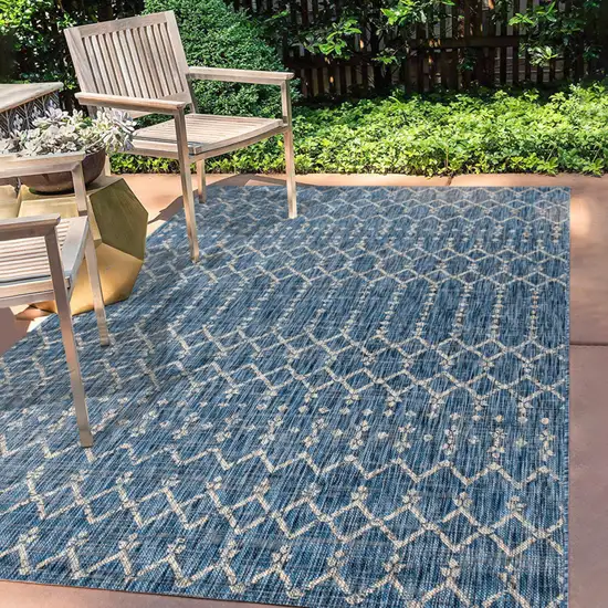 Navy Blue And Light Gray Trellis Indoor Outdoor Area Rug Photo 8
