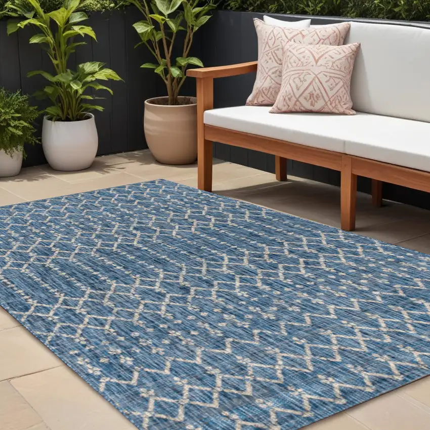 Navy Blue And Light Gray Trellis Indoor Outdoor Area Rug Photo 1