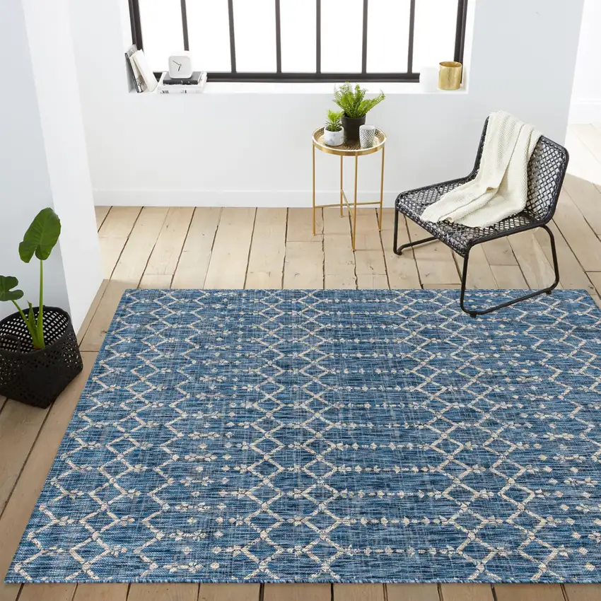 Navy Blue And Light Gray Trellis Indoor Outdoor Area Rug Photo 9