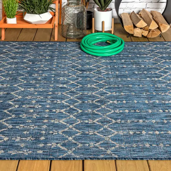 Navy Blue And Light Gray Trellis Indoor Outdoor Area Rug Photo 7