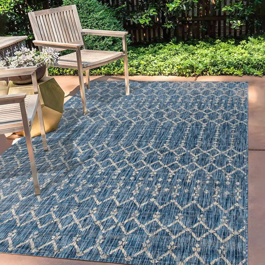 Navy Blue And Light Gray Trellis Indoor Outdoor Area Rug Photo 8