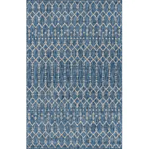 Photo of Navy Blue And Light Gray Trellis Indoor Outdoor Area Rug