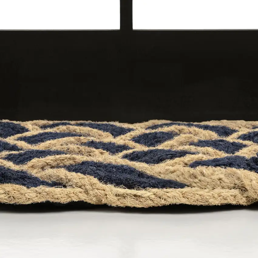 Navy Blue And Light Yellow Geometric Handmade Indoor Outdoor Area Rug Photo 9