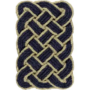 Photo of Navy Blue And Light Yellow Geometric Handmade Indoor Outdoor Area Rug