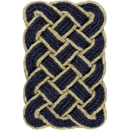 Navy Blue And Light Yellow Geometric Handmade Indoor Outdoor Area Rug Photo 1