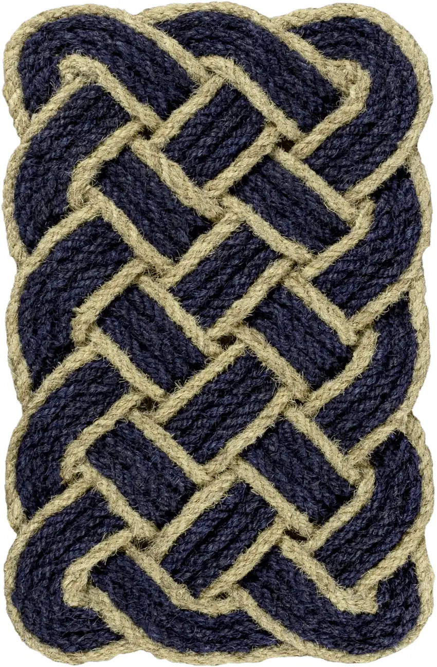 Navy Blue And Light Yellow Geometric Handmade Indoor Outdoor Area Rug Photo 1