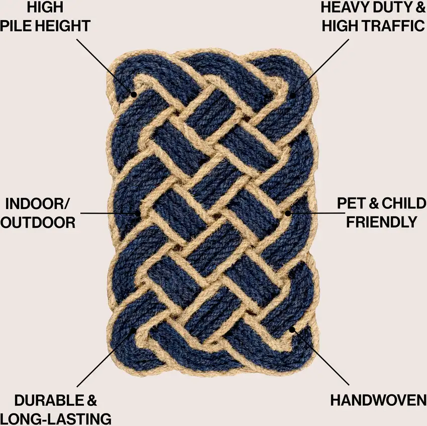 Navy Blue And Light Yellow Geometric Handmade Indoor Outdoor Area Rug Photo 8