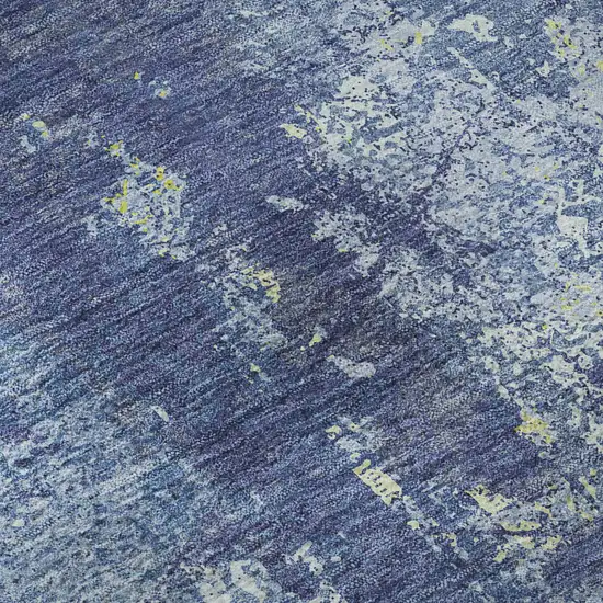 Navy Blue And Lime Green Abstract Washable Area Rug With UV Protection Photo 9