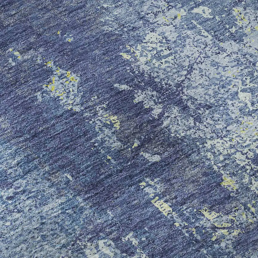 Navy Blue And Lime Green Abstract Washable Area Rug With UV Protection Photo 9