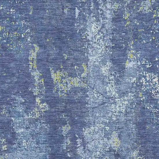 Navy Blue And Lime Green Abstract Washable Area Rug With UV Protection Photo 2