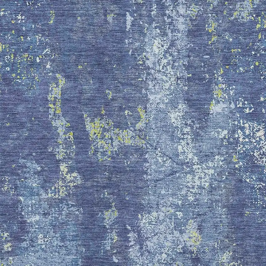 Navy Blue And Lime Green Abstract Washable Area Rug With UV Protection Photo 2