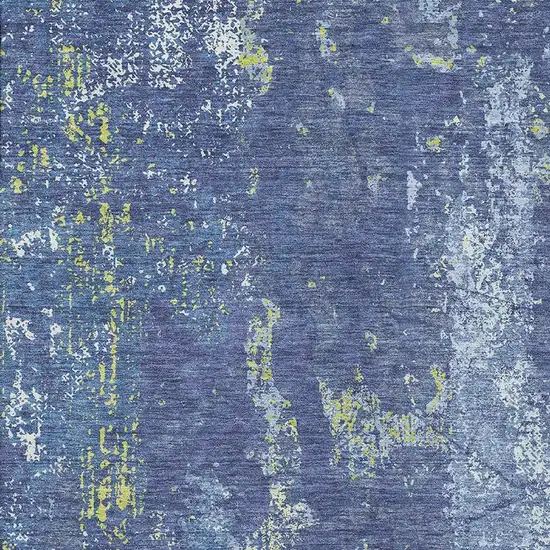 Navy Blue And Lime Green Abstract Washable Area Rug With UV Protection Photo 2