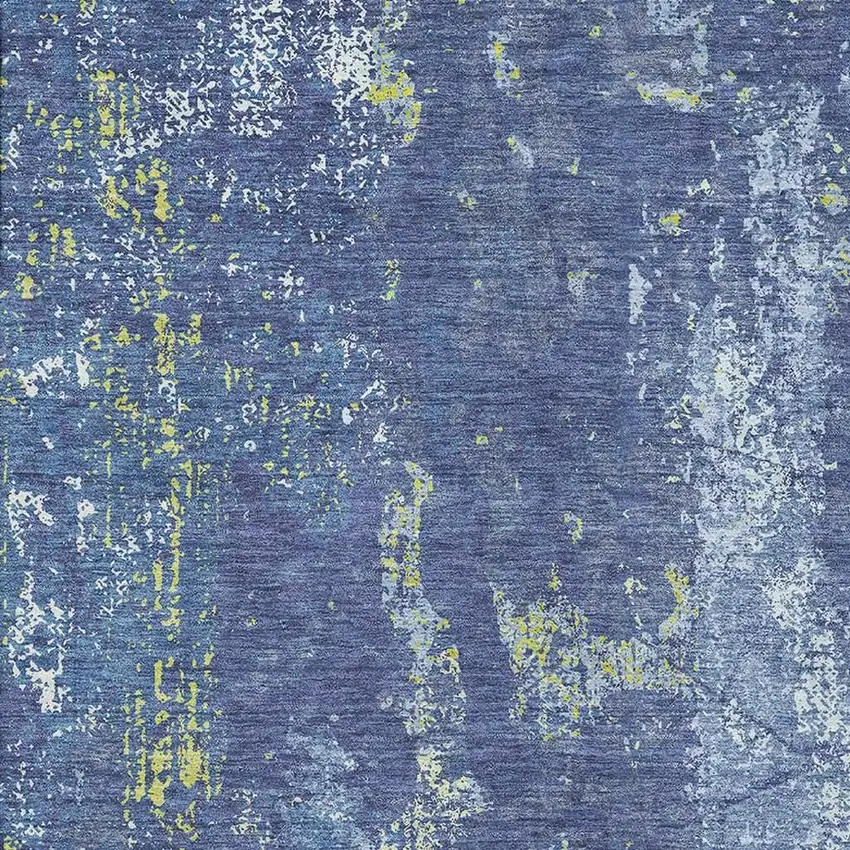 Navy Blue And Lime Green Abstract Washable Area Rug With UV Protection Photo 2