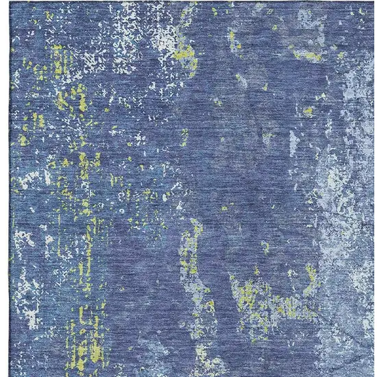 Navy Blue And Lime Green Abstract Washable Area Rug With UV Protection Photo 2