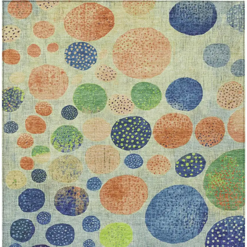 Navy Blue And Lime Green Geometric Washable Indoor Outdoor Area Rug Photo 8