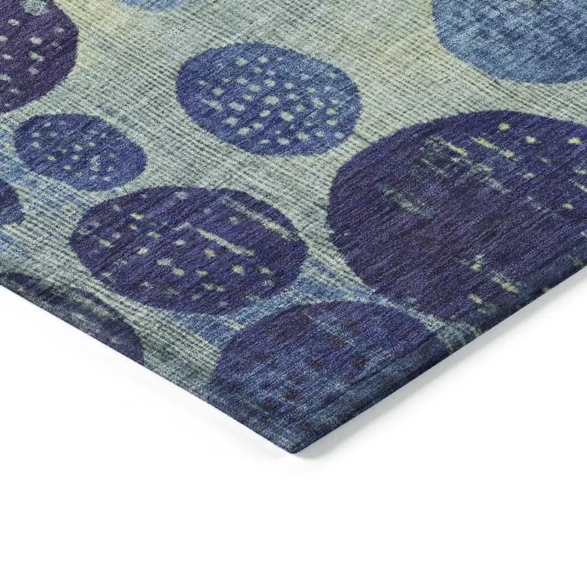 Navy Blue And Lime Green Geometric Washable Indoor Outdoor Area Rug Photo 9