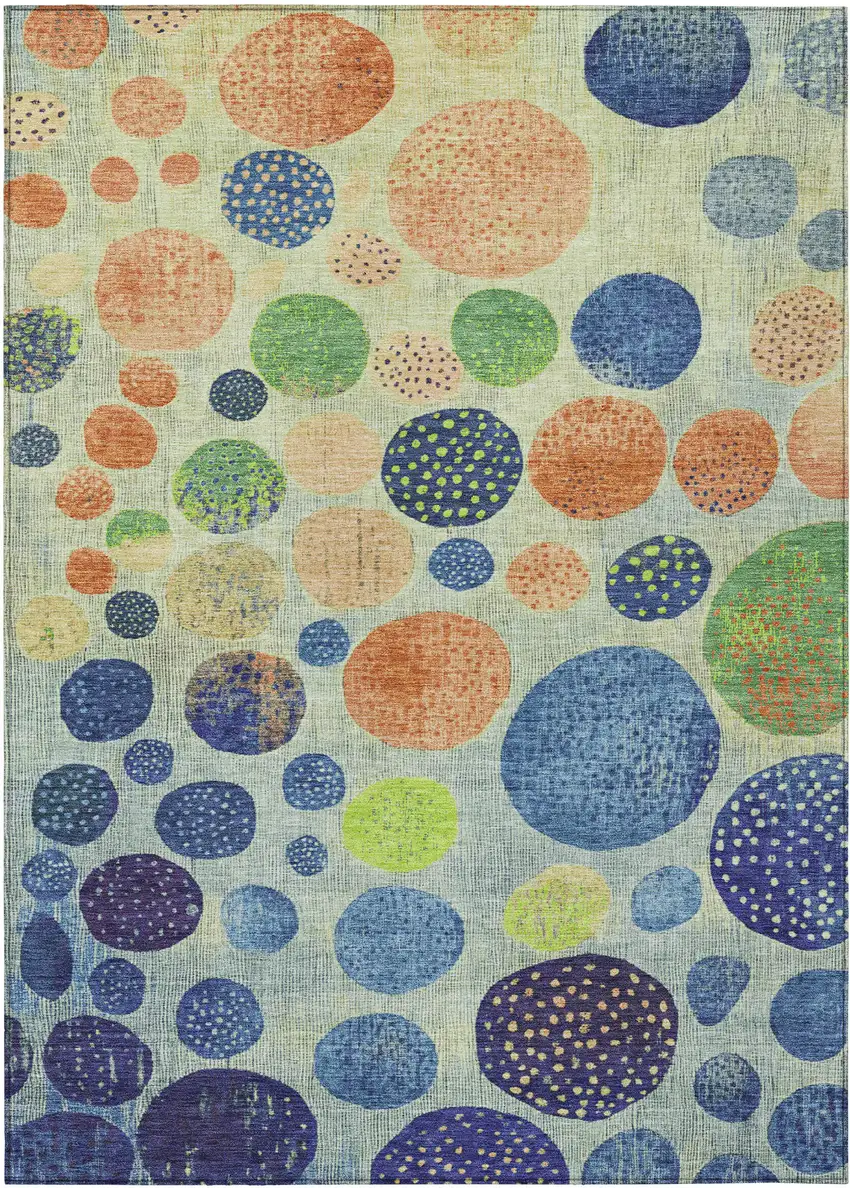 Navy Blue And Lime Green Geometric Washable Indoor Outdoor Area Rug Photo 8