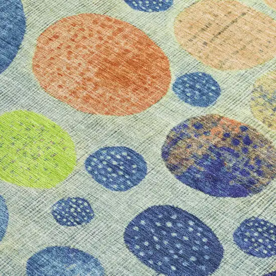 Navy Blue And Lime Green Geometric Washable Indoor Outdoor Area Rug Photo 3