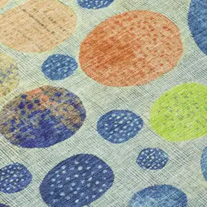 Photo of Navy Blue And Lime Green Geometric Washable Indoor Outdoor Area Rug