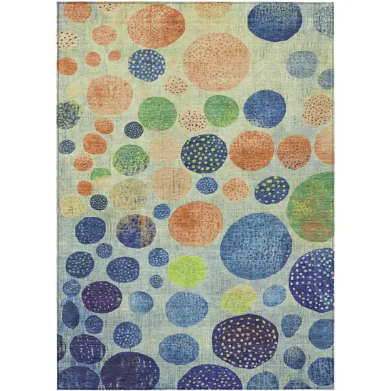 Navy Blue And Lime Green Geometric Washable Indoor Outdoor Area Rug Photo 7