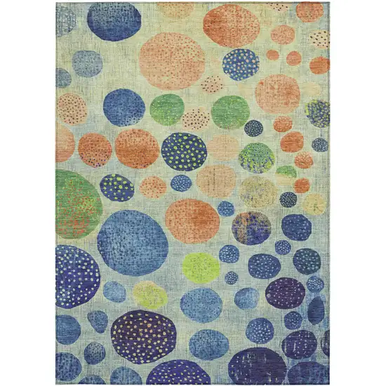 Navy Blue And Lime Green Geometric Washable Indoor Outdoor Area Rug Photo 8