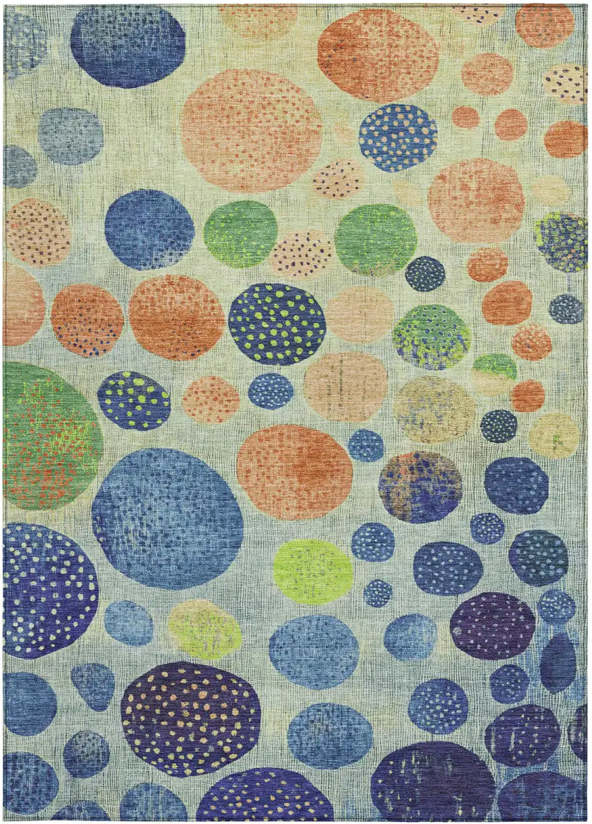 Navy Blue And Lime Green Geometric Washable Indoor Outdoor Area Rug Photo 8