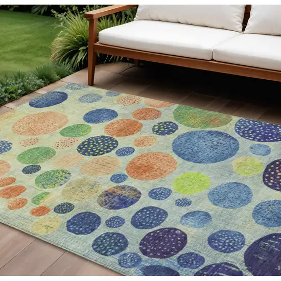 Navy Blue And Lime Green Geometric Washable Indoor Outdoor Area Rug Photo 2