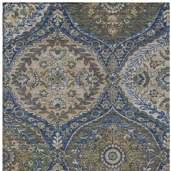Navy Blue And Linen Ogee Washable Indoor Outdoor Area Rug Photo 3