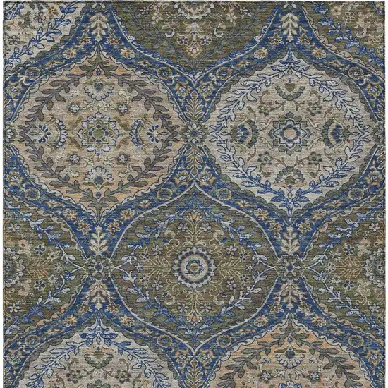 Navy Blue And Linen Ogee Washable Indoor Outdoor Area Rug Photo 3
