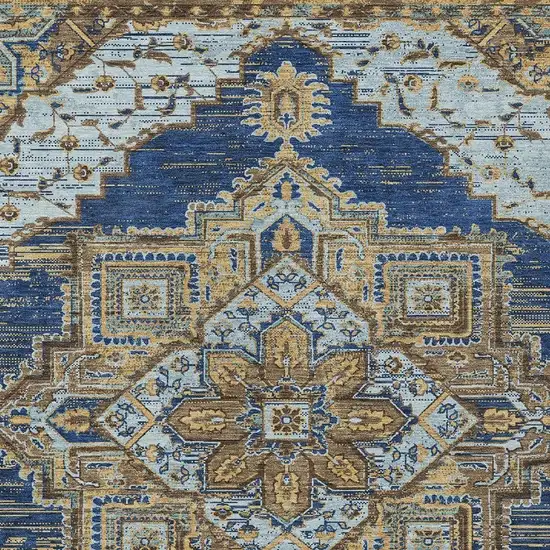 Navy Blue And Linen Oriental Washable Indoor Outdoor Area Rug Photo 3