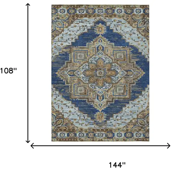 Navy Blue And Linen Oriental Washable Indoor Outdoor Area Rug Photo 6