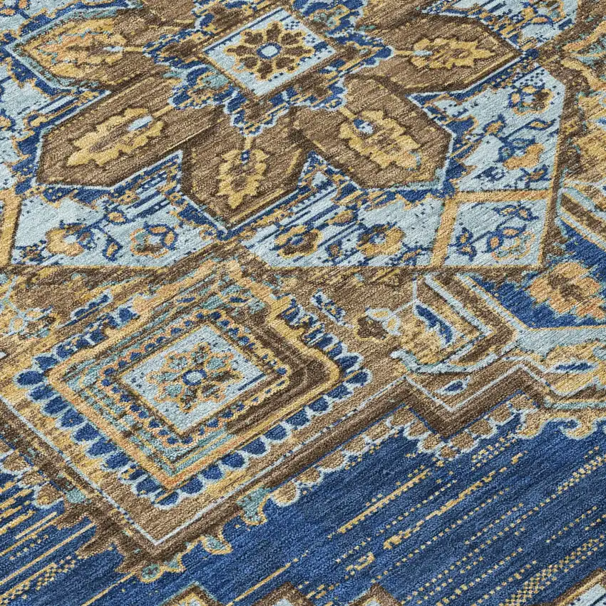 Navy Blue And Linen Oriental Washable Indoor Outdoor Area Rug Photo 5