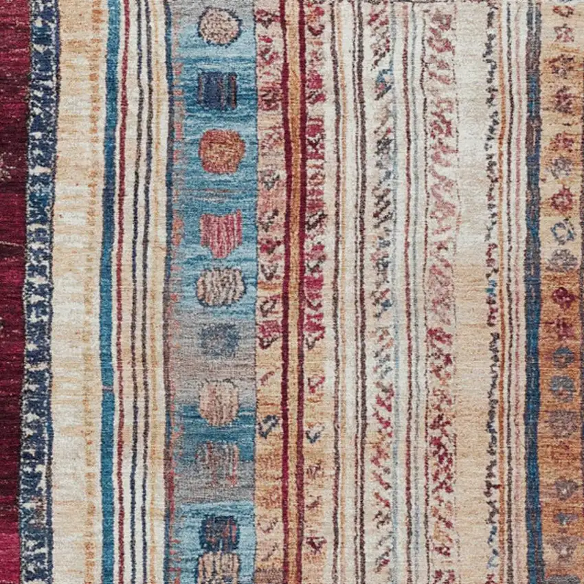 Navy Blue And Merlot Striped Washable Indoor Outdoor Area Rug Photo 9