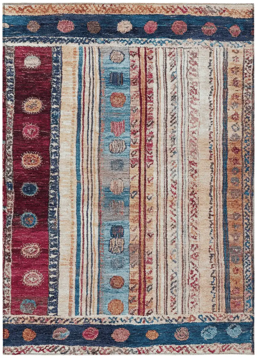 Navy Blue And Merlot Striped Washable Indoor Outdoor Area Rug Photo 1