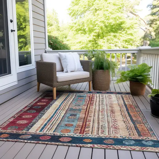 Navy Blue And Merlot Striped Washable Indoor Outdoor Area Rug Photo 7