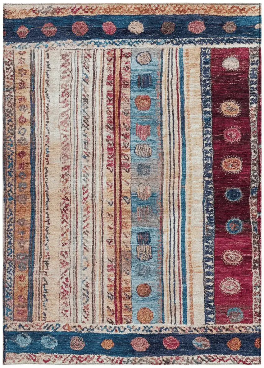 Navy Blue And Merlot Striped Washable Indoor Outdoor Area Rug Photo 3