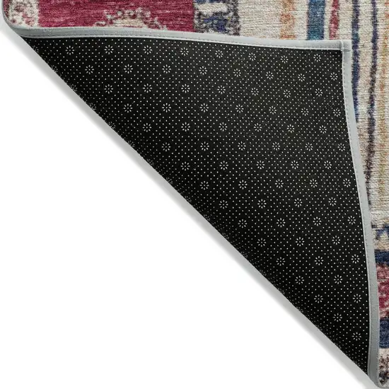 Navy Blue And Merlot Striped Washable Indoor Outdoor Area Rug Photo 9