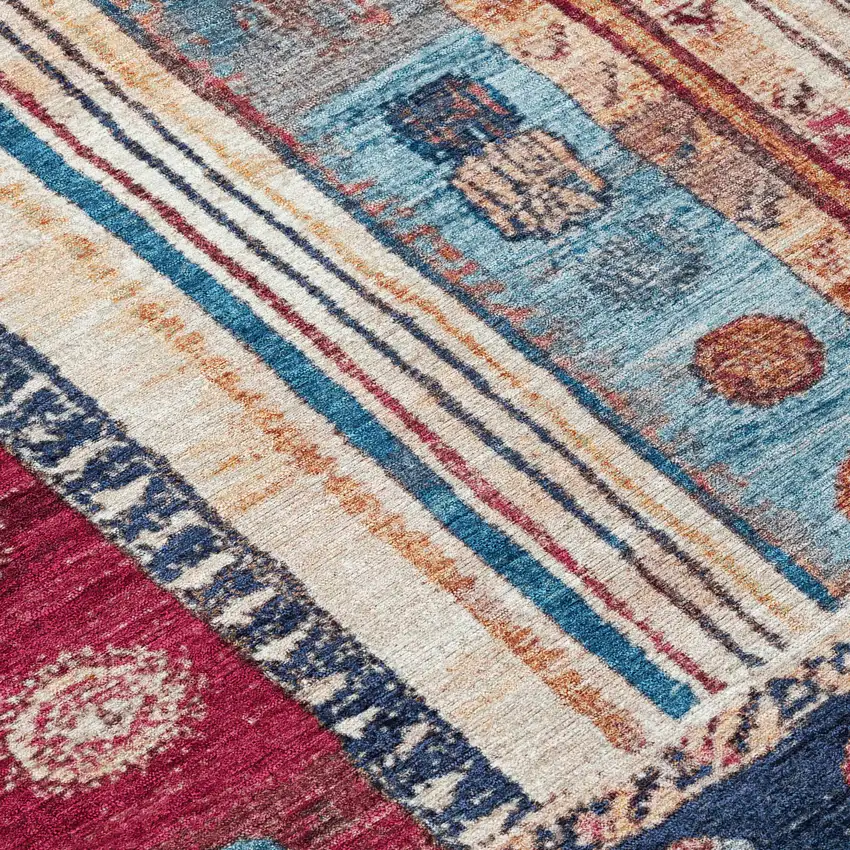 Navy Blue And Merlot Striped Washable Indoor Outdoor Area Rug Photo 8