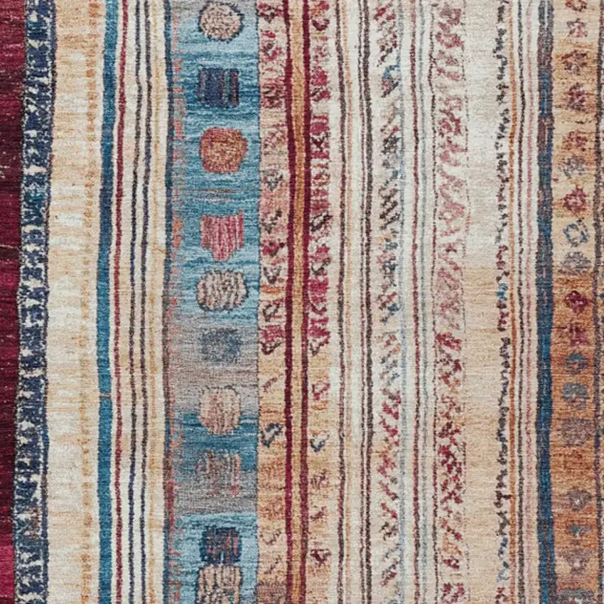 Navy Blue And Merlot Striped Washable Indoor Outdoor Area Rug Photo 3